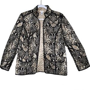 Chico's 1 Reversible Quilted Open Front Jacket Satiny Beige Black Pockets Size M